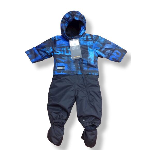 Quiksilver Boys‎ Snowsuit 9 Months Black Blue Bunting Fleece Cozy Runs Big NEW - Picture 2 of 8